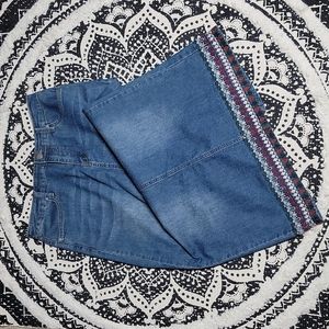 Christopher & Banks | Vintage Straight Midi Denim Skirt Embroidered Hem NWOT's